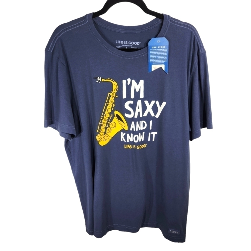 Life Is Good Tshirt Mens Large Blue Graphic Im Saxy And I Know It